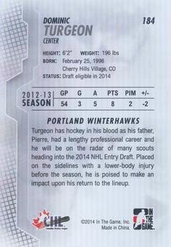 2013-14 In The Game Heroes and Prospects #184 Dominic Turgeon Back