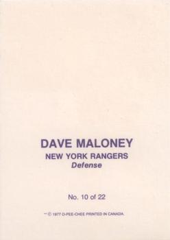 1977-78 O-Pee-Chee - Glossy Inserts (Square Corners) #10 Dave Maloney Back