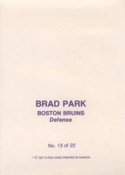 1977-78 O-Pee-Chee - Glossy Inserts (Square Corners) #13 Brad Park Back