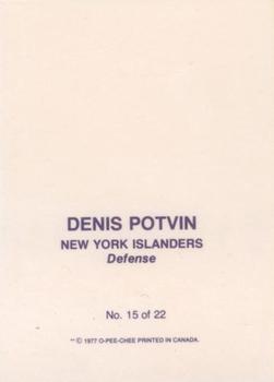 1977-78 O-Pee-Chee - Glossy Inserts (Square Corners) #15 Denis Potvin Back