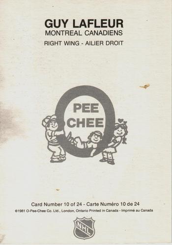 1980-81 O-Pee-Chee Super #10 Guy Lafleur Back