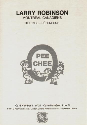 1980-81 O-Pee-Chee Super #11 Larry Robinson Back