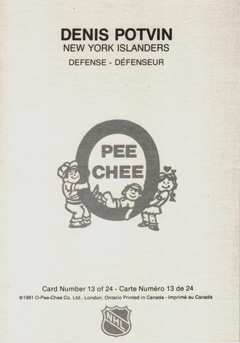 1980-81 O-Pee-Chee Super #13 Denis Potvin Back