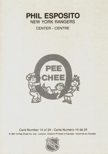 1980-81 O-Pee-Chee Super #14 Phil Esposito Back