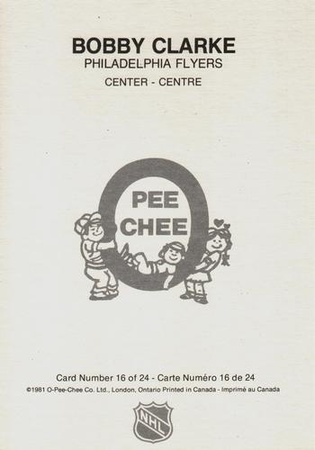 1980-81 O-Pee-Chee Super #16 Bobby Clarke Back