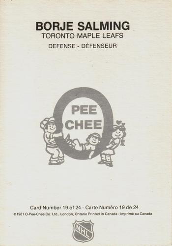 1980-81 O-Pee-Chee Super #19 Borje Salming Back