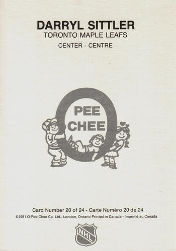 1980-81 O-Pee-Chee Super #20 Darryl Sittler Back