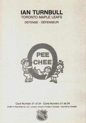 1980-81 O-Pee-Chee Super #21 Ian Turnbull Back