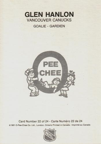 1980-81 O-Pee-Chee Super #22 Glen Hanlon Back