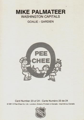1980-81 O-Pee-Chee Super #23 Mike Palmateer Back