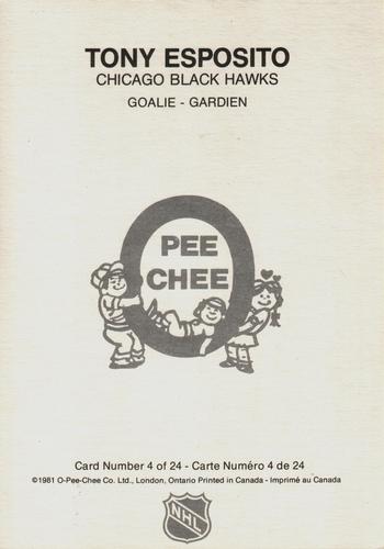 1980-81 O-Pee-Chee Super #4 Tony Esposito Back