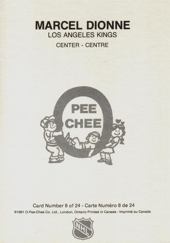 1980-81 O-Pee-Chee Super #8 Marcel Dionne Back
