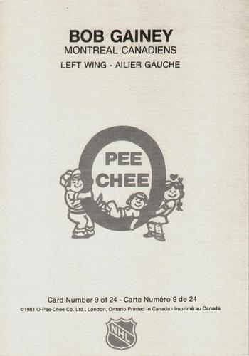1980-81 O-Pee-Chee Super #9 Bob Gainey Back