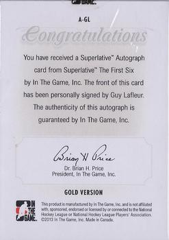 2013-14 In The Game Superlative The First Six - Autographs Gold #A-GL Guy Lafleur Back