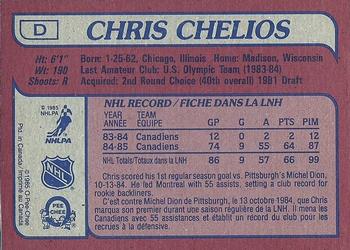 1985-86 O-Pee-Chee - Box Bottoms #D Chris Chelios Back