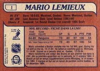 1985-86 O-Pee-Chee - Box Bottoms #I Mario Lemieux Back