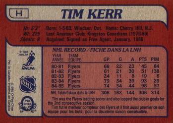 1985-86 O-Pee-Chee - Box Bottoms #H Tim Kerr Back