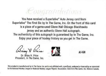 2013-14 In The Game Superlative The First Six - Jerseys Autographs #AJ-GH Glenn Hall Back