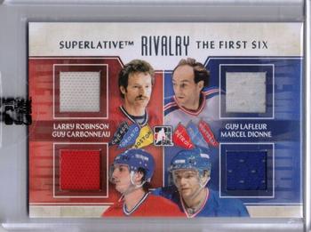 2013-14 In The Game Superlative The First Six - Rivalry Quad Jerseys #R-03 Larry Robinson / Guy Carbonneau / Guy Lafleur / Marcel Dionne Front