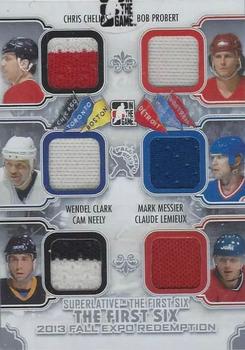 2013-14 In The Game Superlative The First Six - Rivalry Six Memorabilia Toronto Fall Expo Silver #15 Cam Neely / Chris Chelios / Bob Probert / Claude Lemieux / Mark Messier / Wendel Clark Front