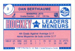 1987-88 O-Pee-Chee Minis #3 Dan Berthiaume Back