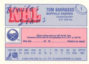 1988-89 O-Pee-Chee Minis #1 Tom Barrasso Back