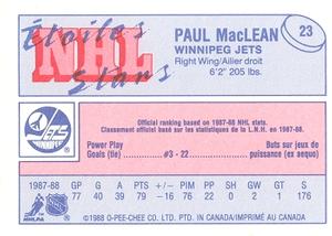 1988-89 O-Pee-Chee Minis #23 Paul MacLean Back