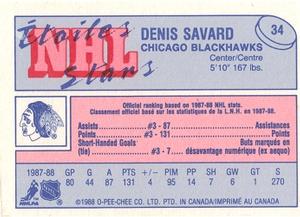 1988-89 O-Pee-Chee Minis #34 Denis Savard Back