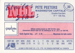 1988-89 O-Pee-Chee Minis #30 Pete Peeters Back