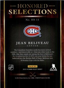 2013-14 Panini Select - Honored Selections #HS-11 Jean Beliveau Back