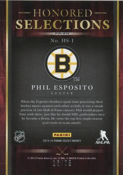 2013-14 Panini Select - Honored Selections Prizms #HS-1 Phil Esposito Back