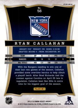 2013-14 Panini Select - Prizms #58 Ryan Callahan Back