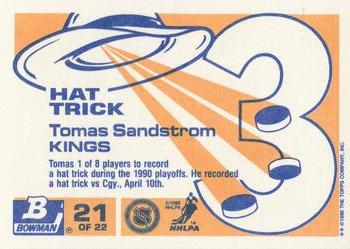1990-91 Bowman - Hat Tricks #21 Tomas Sandstrom Back
