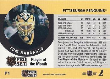 1990-91 Pro Set - Player of the Month #P1 Tom Barrasso Back