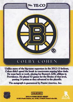 2013-14 Panini Select - Youth Explosion Autographs #YE-CO Colby Cohen Back