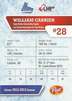 2013-14 Post CHL #NNO William Carrier Back