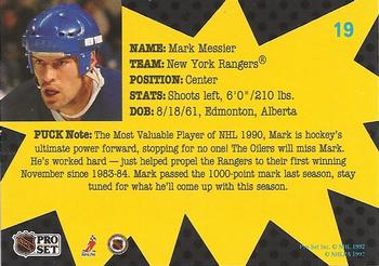 1991-92 Pro Set PUCK #19 Mark Messier Back