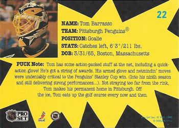 1991-92 Pro Set PUCK #22 Tom Barrasso Back