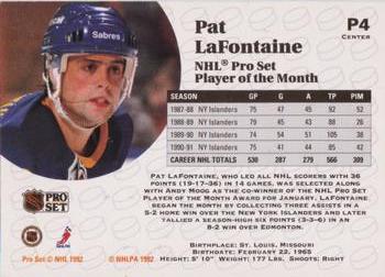 1991-92 Pro Set - Player of the Month #P4 Pat Lafontaine Back