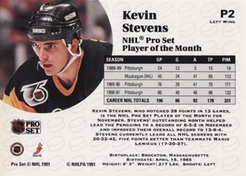 1991-92 Pro Set - Player of the Month #P2 Kevin Stevens Back