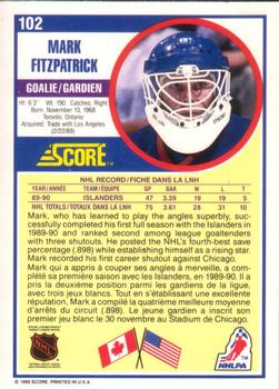1990-91 Score Canadian #102 Mark Fitzpatrick Back