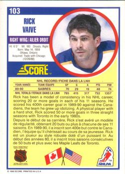 1990-91 Score Canadian #103 Rick Vaive Back