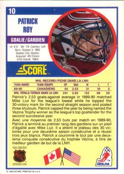 1990-91 Score Canadian #10 Patrick Roy Back
