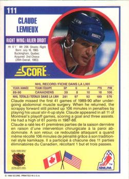 1990-91 Score Canadian #111 Claude Lemieux Back