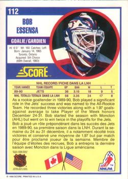 1990-91 Score Canadian #112 Bob Essensa Back