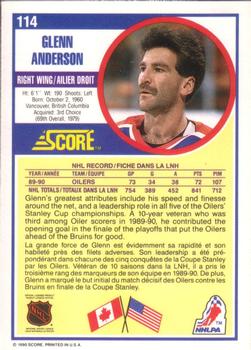 1990-91 Score Canadian #114 Glenn Anderson Back