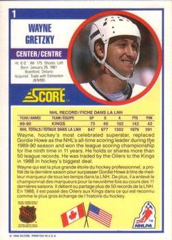 1990-91 Score Canadian #1 Wayne Gretzky Back