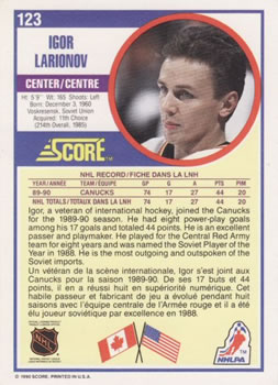1990-91 Score Canadian #123 Igor Larionov Back
