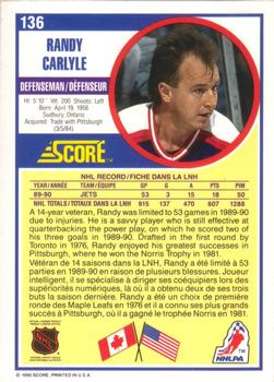 1990-91 Score Canadian #136 Randy Carlyle Back