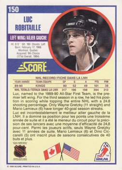 1990-91 Score Canadian #150 Luc Robitaille Back
